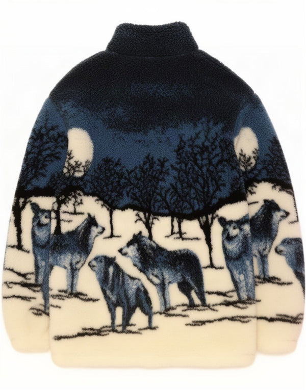 Jaqueta de lã gráfica masculina vintage Reino Unido 40 grande estampa animal azul marinho