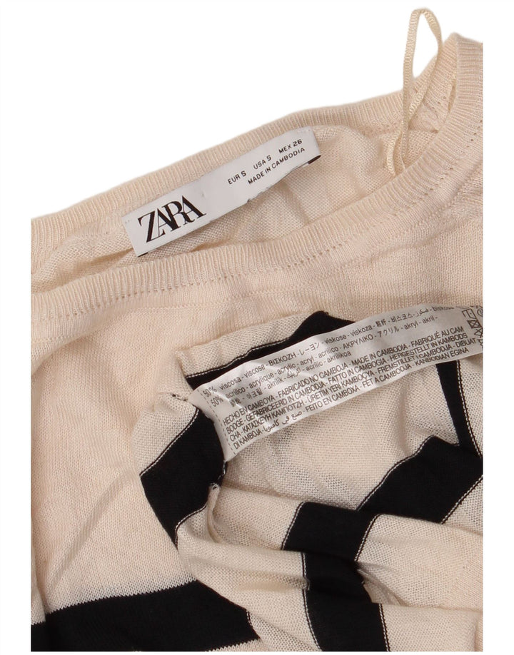 Suéter feminino ZARA com gola canoa e listrado branco pequeno, Reino Unido 10