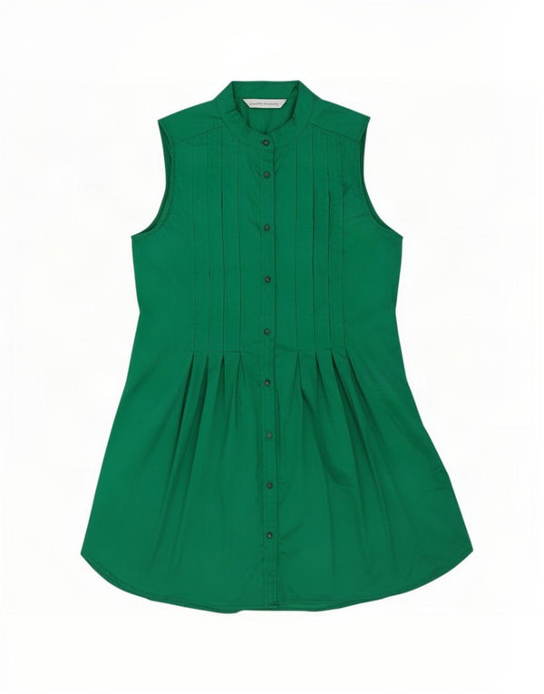 Vestido camisa sem mangas feminino Zara Reino Unido 10 pequeno algodão verde