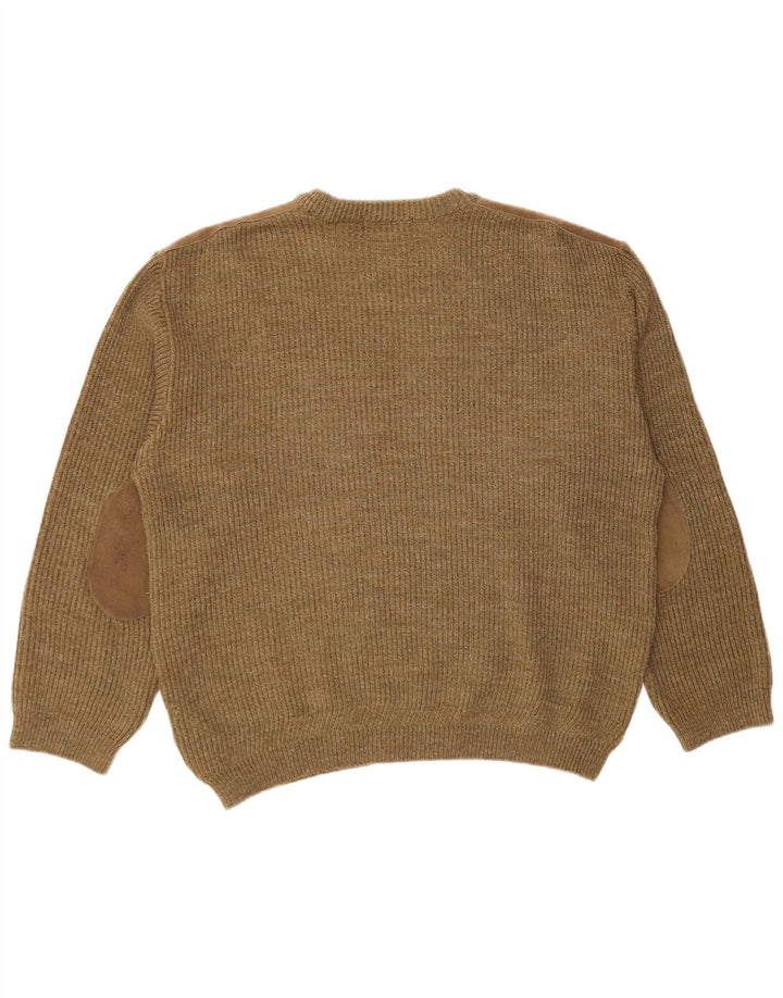 Suéter masculino Marks & Spencer com gola redonda, grande lã colorblock cáqui