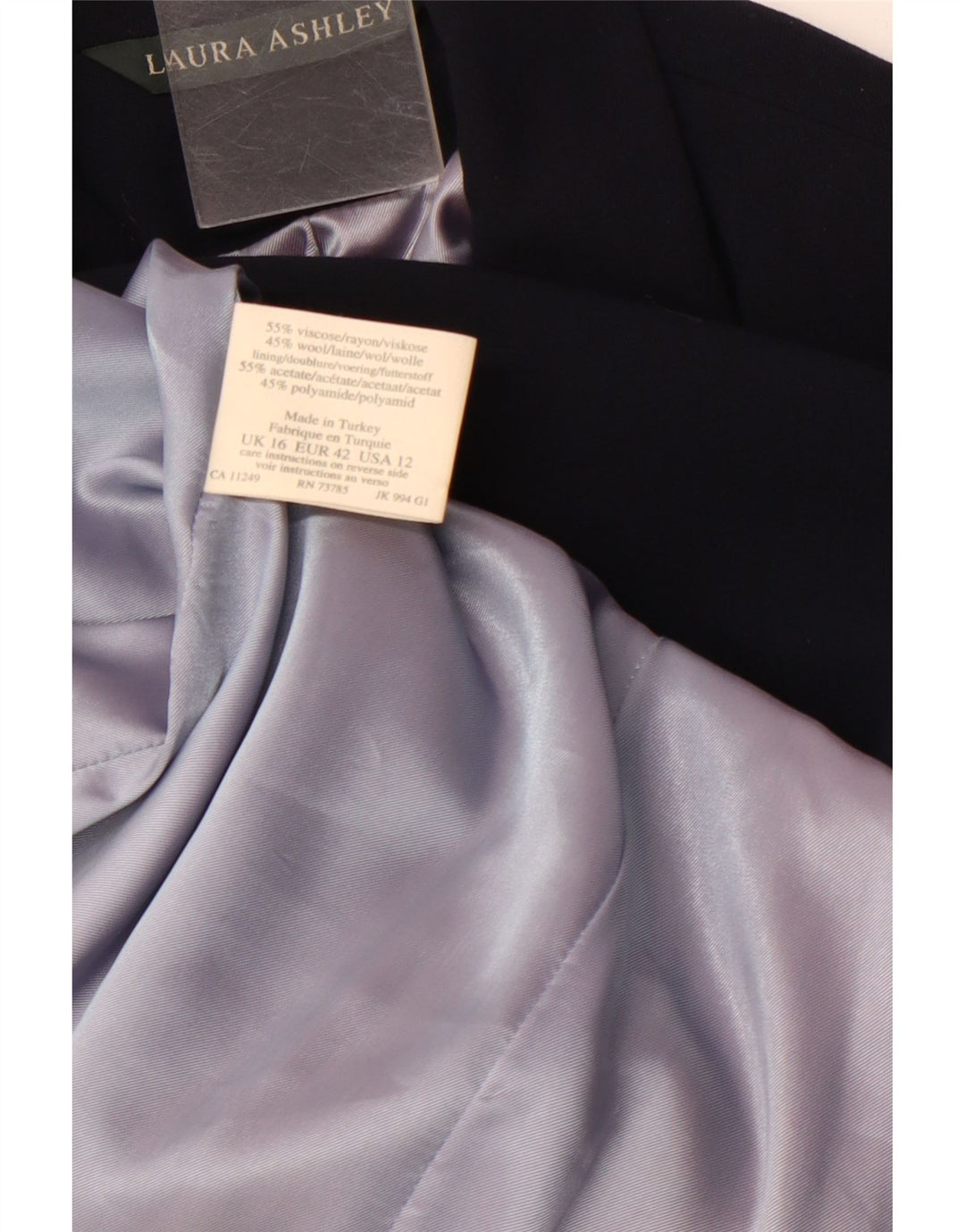 LAURA ASHLEY Jaqueta blazer feminina de 4 botões Reino Unido 16 grande azul marinho viscose