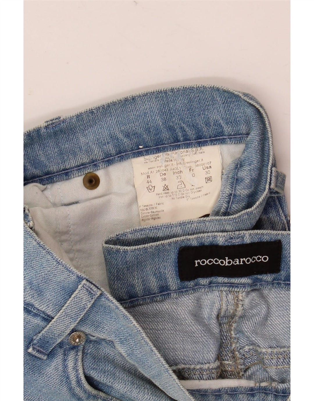 Calça jeans feminina Roccobarocco IT 44 médio W32 L33 azul floral algodão