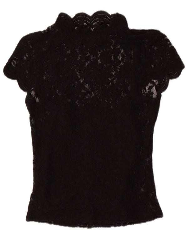 Blusa feminina de renda Zara Top UK 8 pequena preta floral poliéster