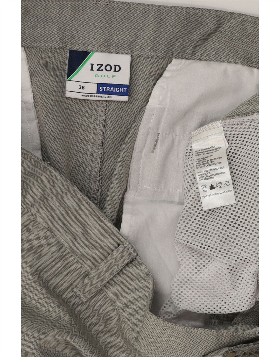 IZOD Mens Golf Cargo Shorts W36 Grande Poliéster Espinha de Peixe Cinza
