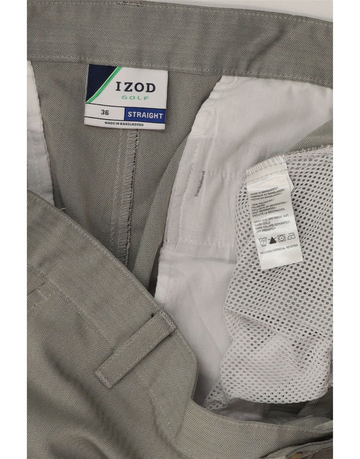 IZOD Mens Golf Cargo Shorts W36 Grande Poliéster Espinha de Peixe Cinza