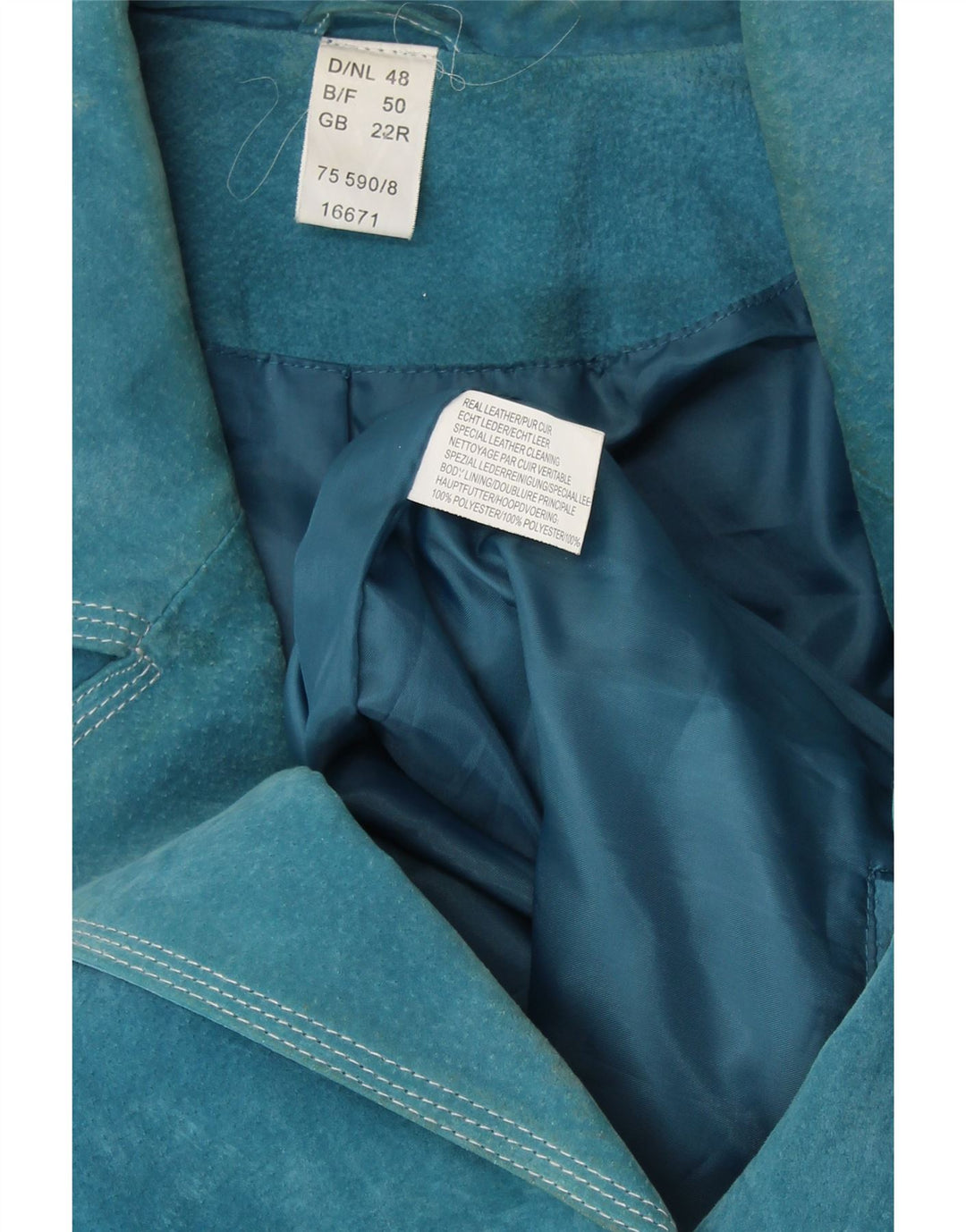 Jaqueta blazer feminina vintage de camurça com 4 botões Reino Unido 22 3XL couro azul