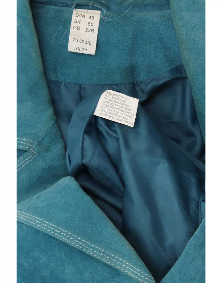 Jaqueta blazer feminina vintage de camurça com 4 botões Reino Unido 22 3XL couro azul