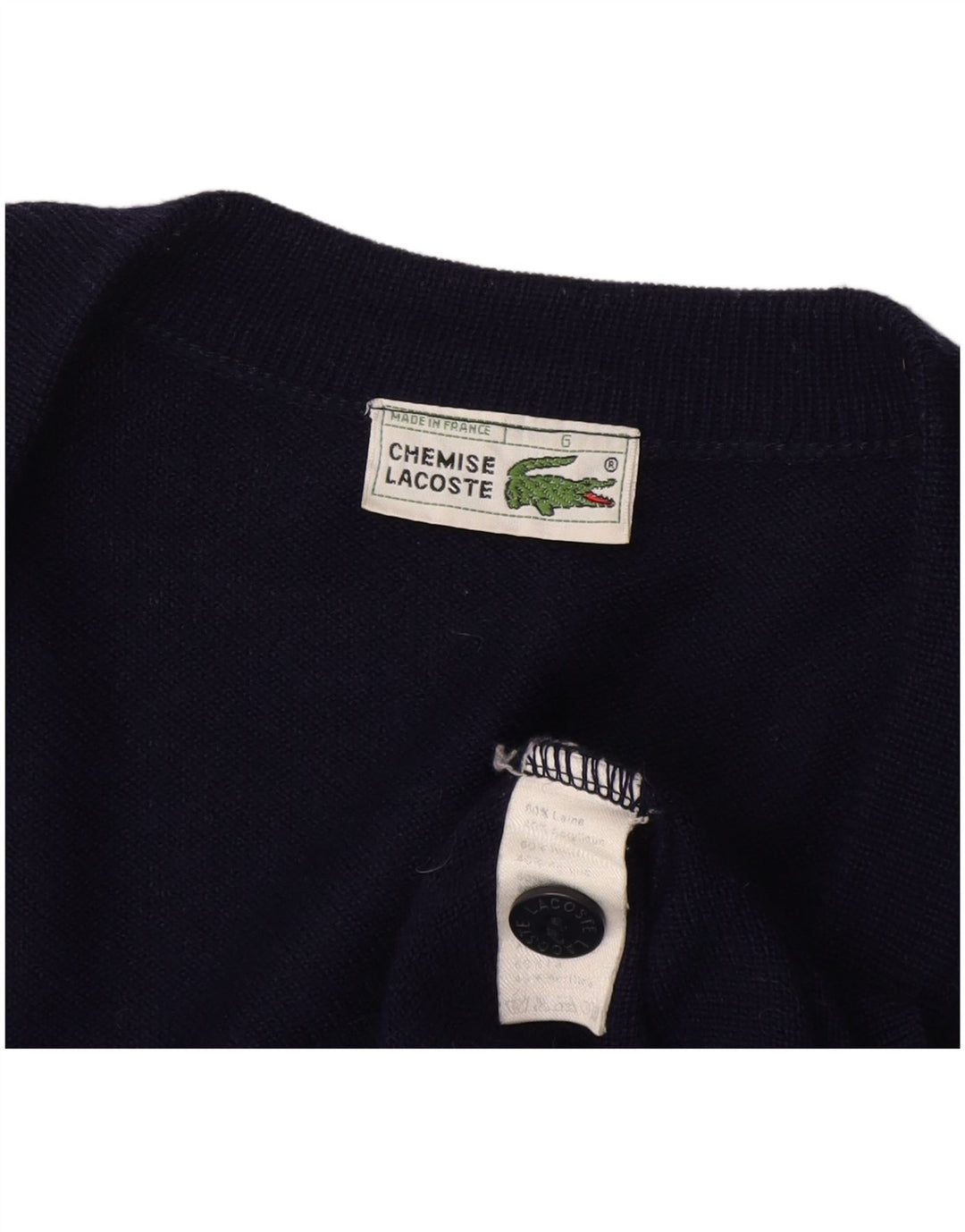 Suéter cardigã masculino Lacoste tamanho 6 XL lã azul marinho