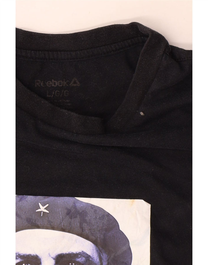 Reebok Mens Graphic T-Shirt Top Grande Algodão Preto