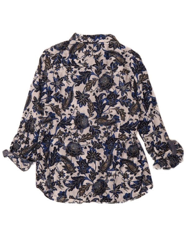 Camisa feminina Tommy Hilfiger Reino Unido 14 médio azul marinho floral algodão