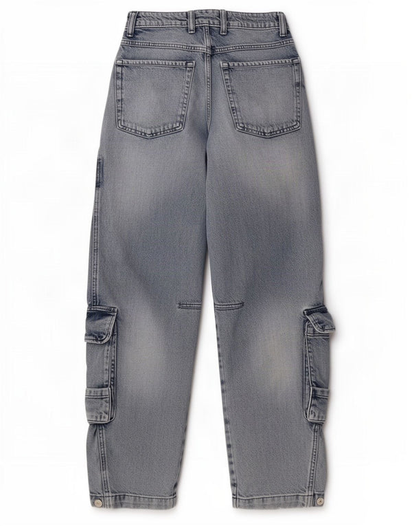 Zara Calça Jeans Feminina Cargo Solta EU 32 2XS W22 L30 Azul