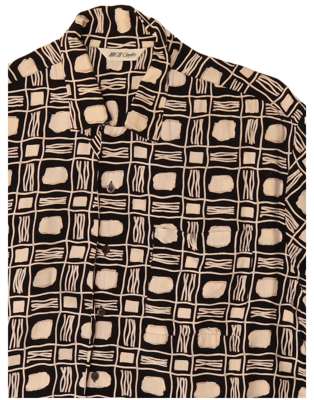 Camisa masculina vintage de manga curta grande preta geométrica