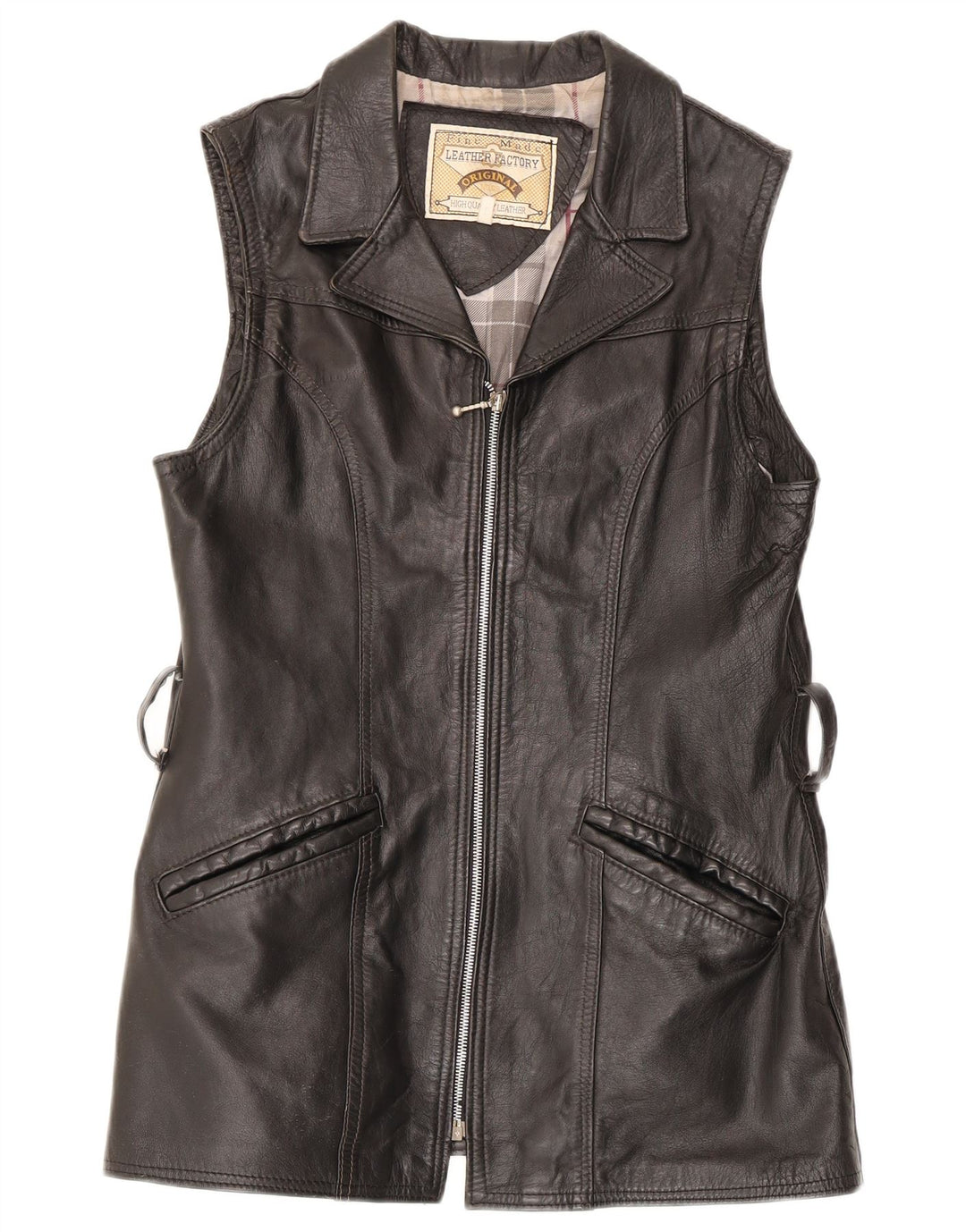 Colete de couro feminino vintage UK 14 grande couro preto