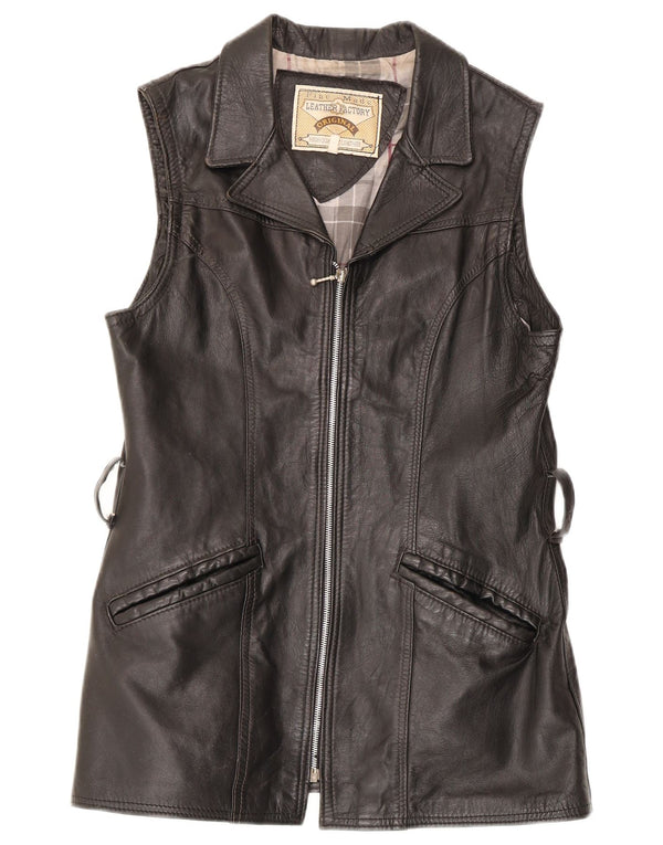 Colete de couro feminino vintage UK 14 grande couro preto