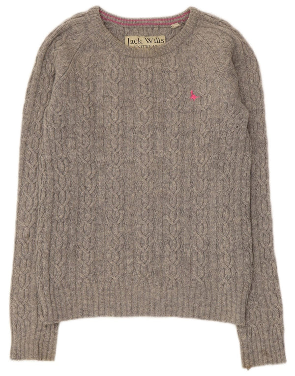 Suéter feminino Jack Wills com gola canoa Reino Unido 12 lã de cordeiro cinza médio