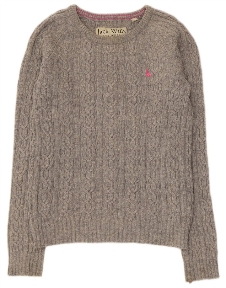 Suéter feminino Jack Wills com gola canoa Reino Unido 12 lã de cordeiro cinza médio
