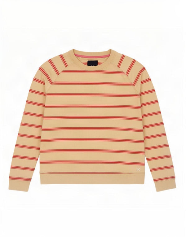 Crew Clothing moletom feminino jumper UK 14 algodão listrado bege médio