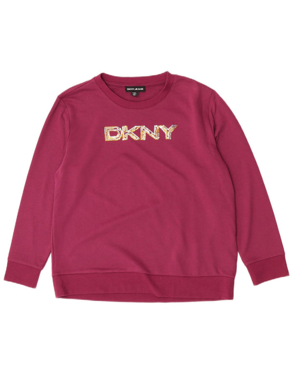 Suéter gráfico feminino Dkny UK 14 algodão roxo médio