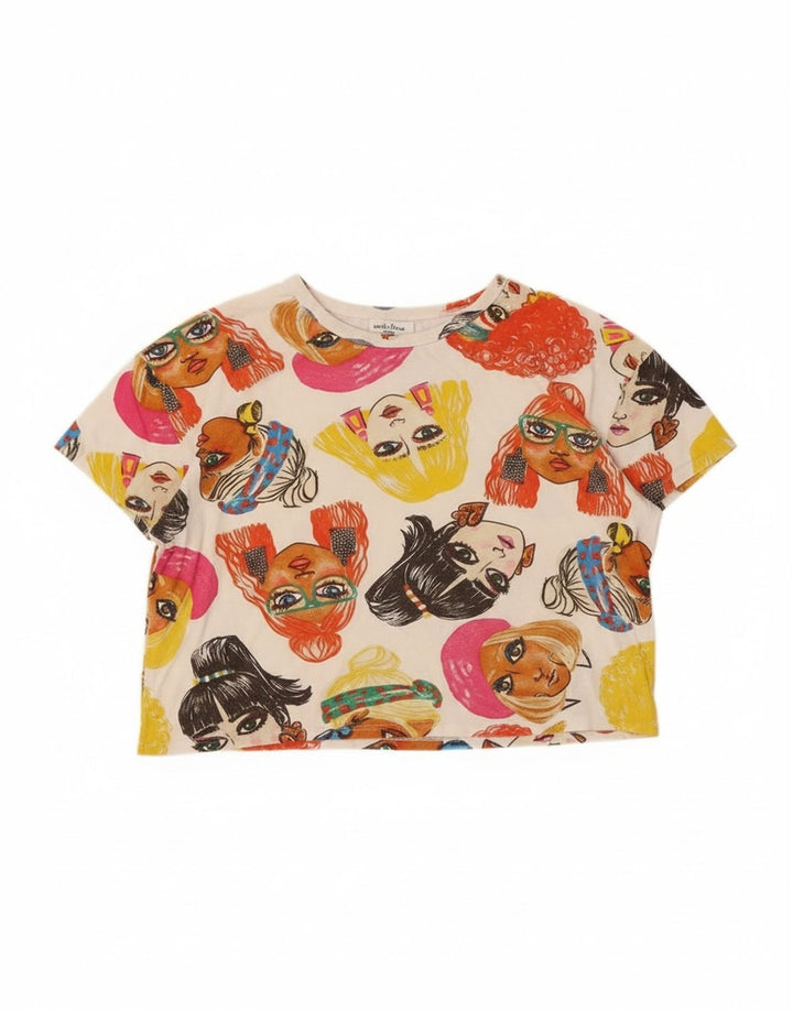 Camiseta feminina Zara Crop Graphic Top UK 14 Médio Multicolorido