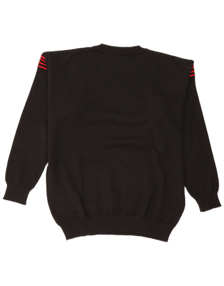 Suéter masculino vintage com gola redonda UK 38/40 listrado preto médio