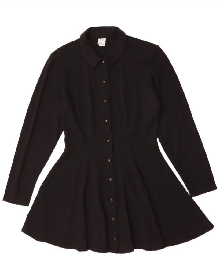 Vestido camisa feminino de malha Benetton Reino Unido 14 lã preta média