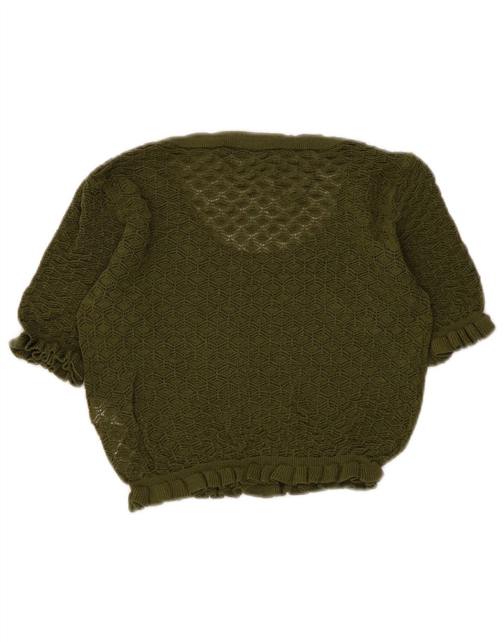 Blusa feminina Zara Top UK 8 pequena viscose cáqui