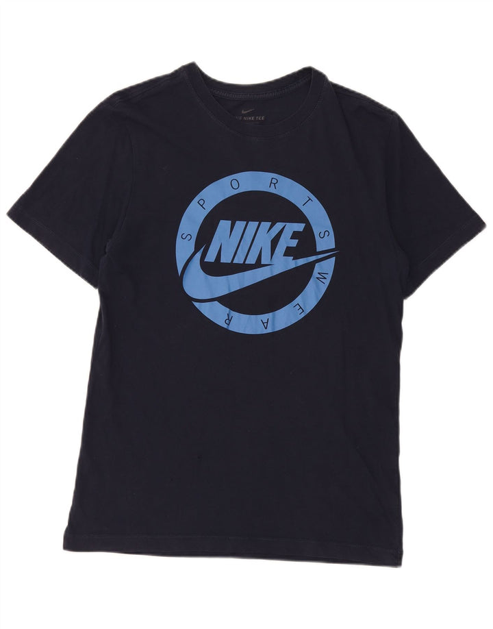 Camiseta Nike masculina gráfica top pequeno algodão azul marinho
