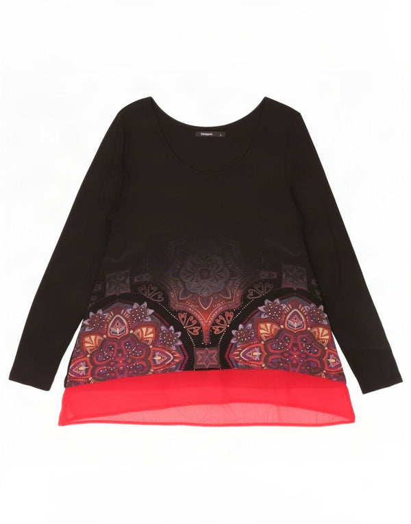 Top túnica feminina de manga comprida Desigual Reino Unido 14 grande preto floral
