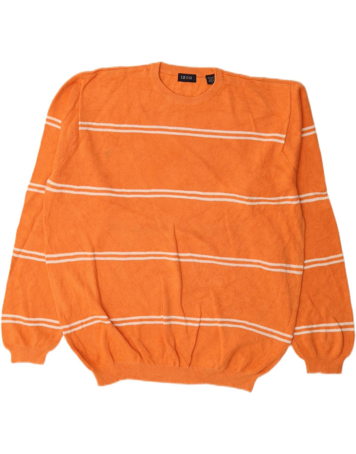 Suéter masculino IZOD com gola redonda, grande algodão listrado laranja