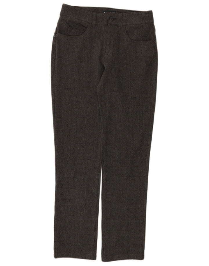 Calça feminina casual slim Armani W26 L28 poliéster xadrez cinza