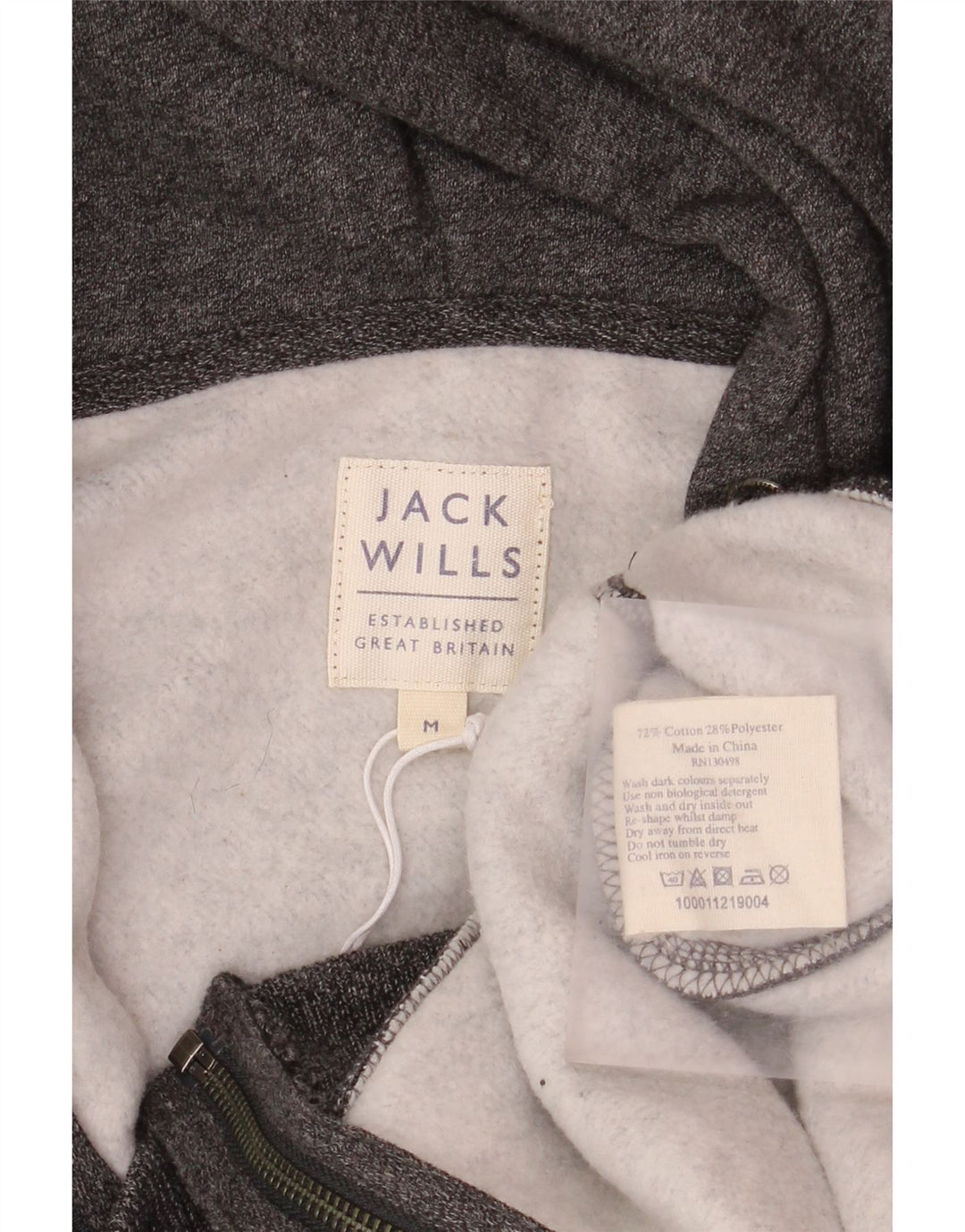Jack Wills Suéter masculino com capuz e zíper cinza médio algodão manchado