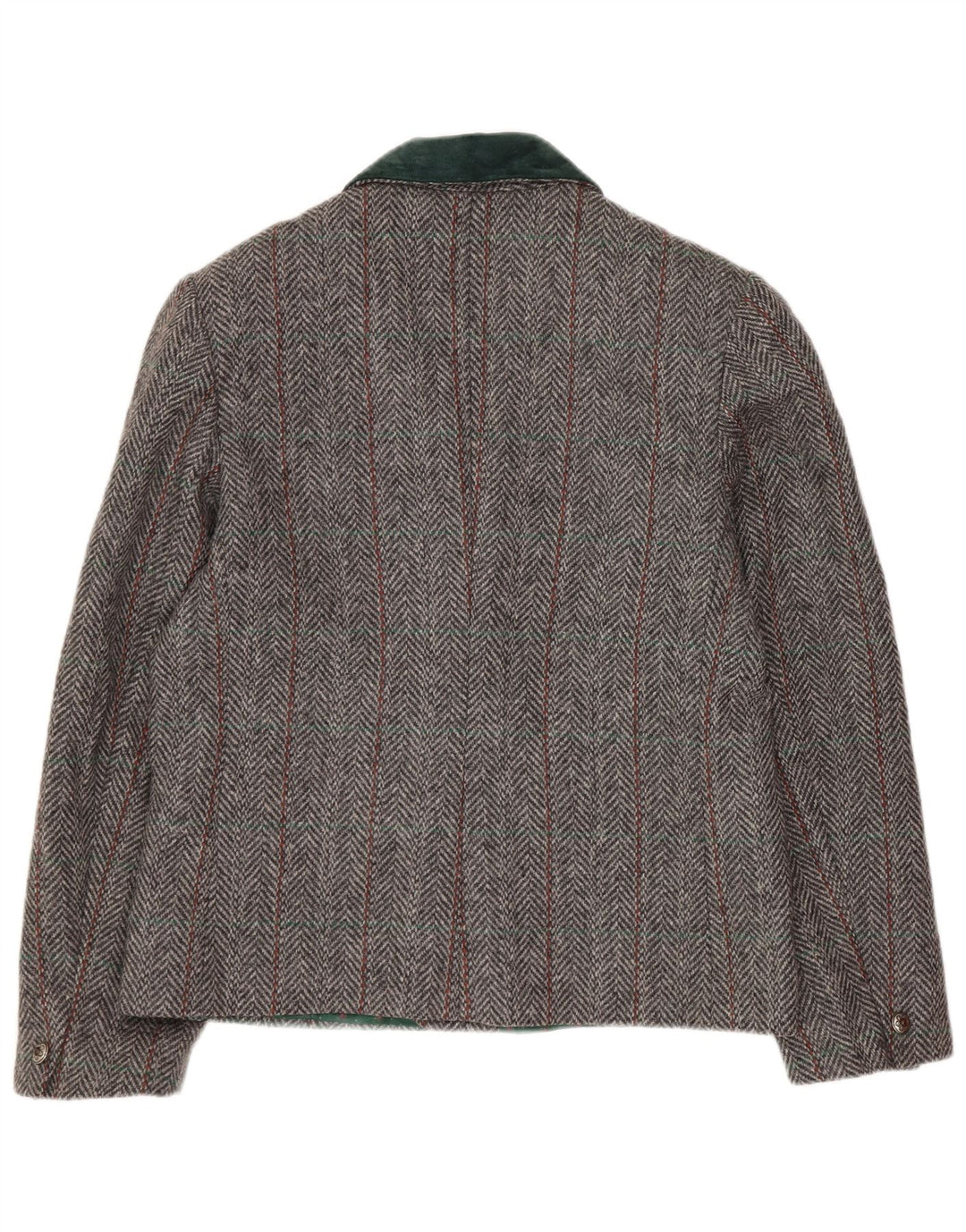 Jaqueta blazer feminina vintage com peito duplo Reino Unido 14 espinha de peixe cinza médio