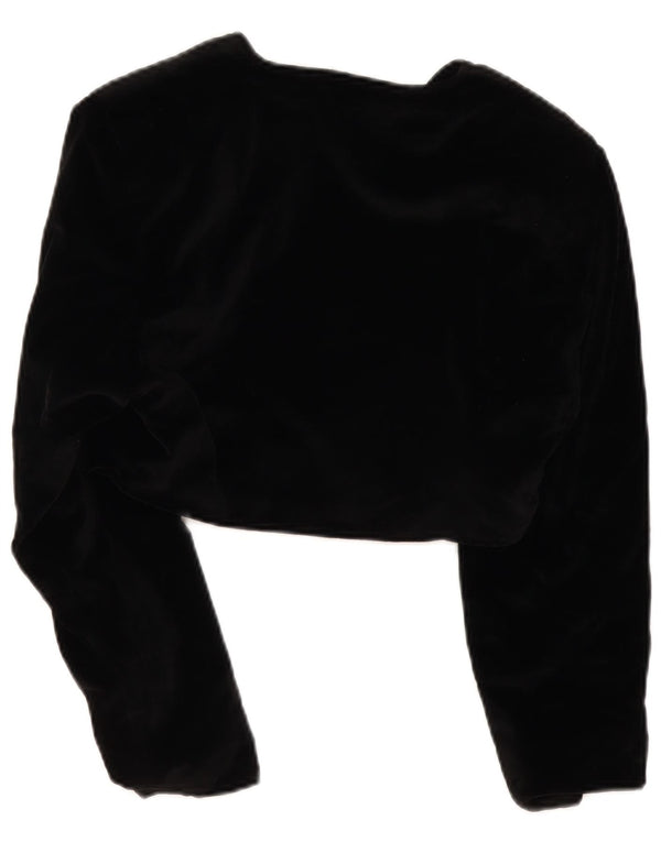 Jaqueta Bolero de Veludo Feminina Vintage Reino Unido 14 Algodão Floral Preto Médio