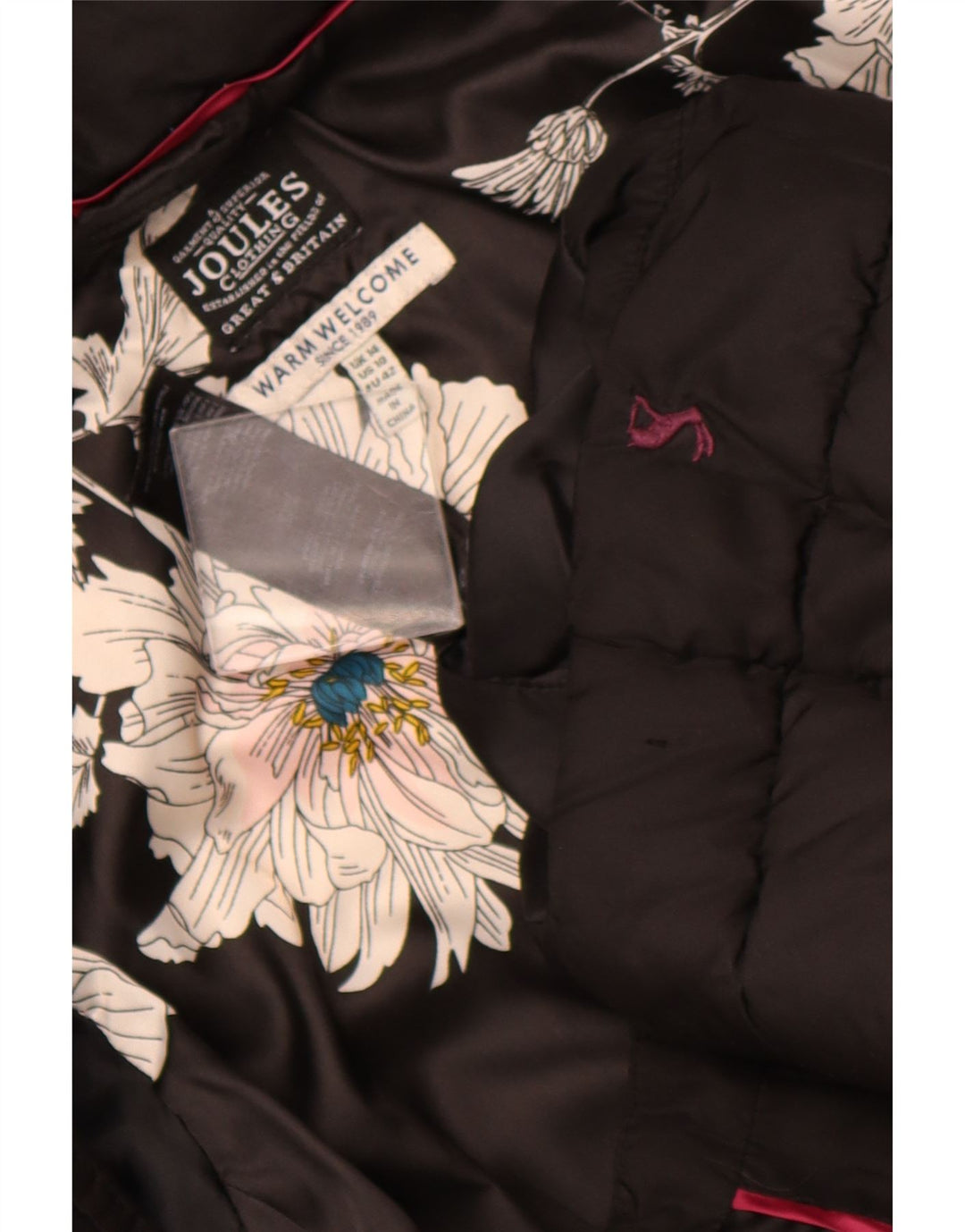 Sobretudo feminino acolchoado com capuz JOULES US 14 XL poliéster preto