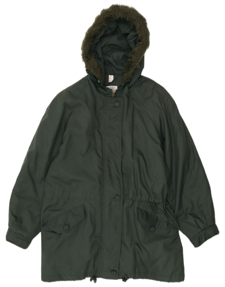 Jaqueta Parka com capuz para mulheres vintage Reino Unido 20 2XL poliéster verde