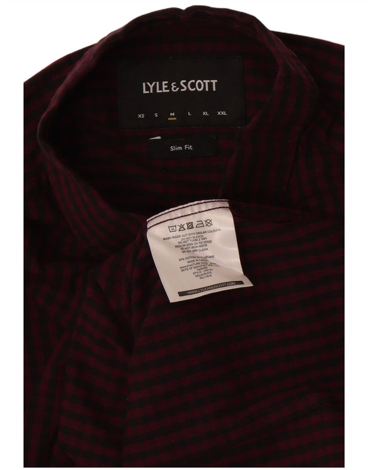 Lyle & Scott Camisa masculina slim fit médio algodão guingão vinho
