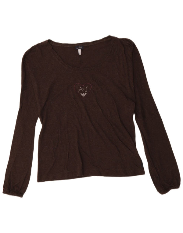Top gráfico feminino Armani Jeans manga comprida Reino Unido 16 grande algodão marrom