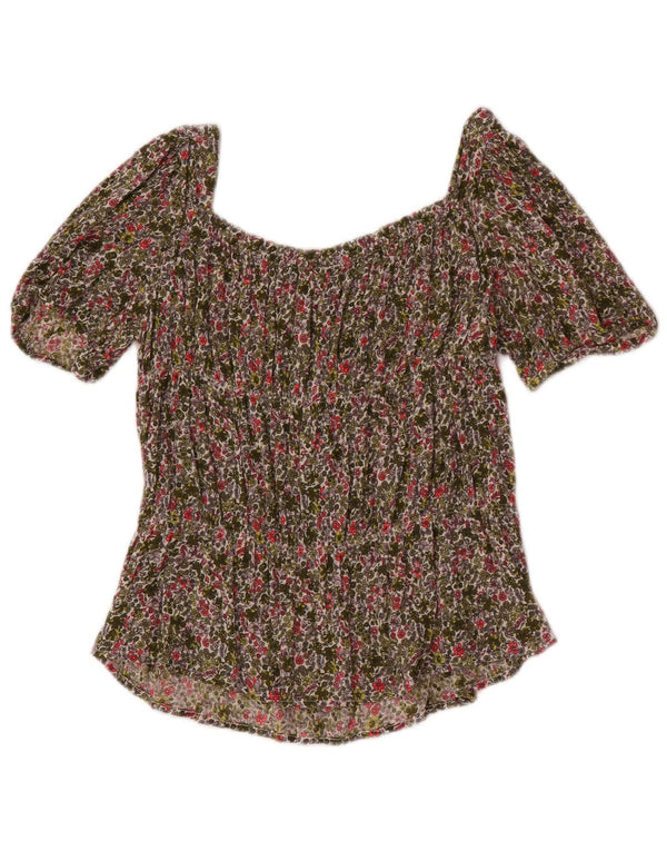 Blusa feminina Benetton com ombros de fora 13-14 anos 3XL cáqui floral
