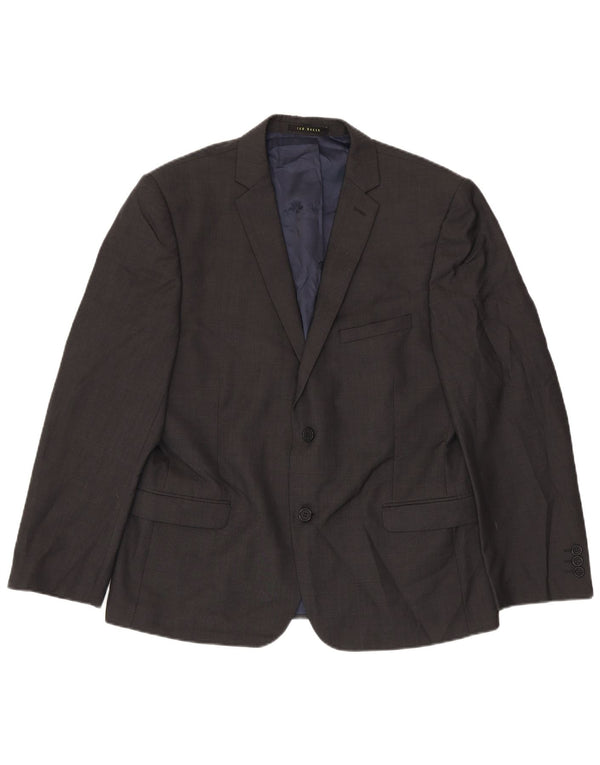 Jaqueta blazer masculina de 2 botões Ted Baker Reino Unido 38 lã cinza médio