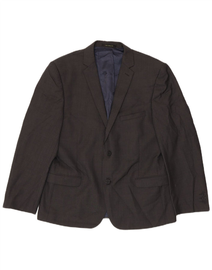 Jaqueta blazer masculina de 2 botões Ted Baker Reino Unido 38 lã cinza médio