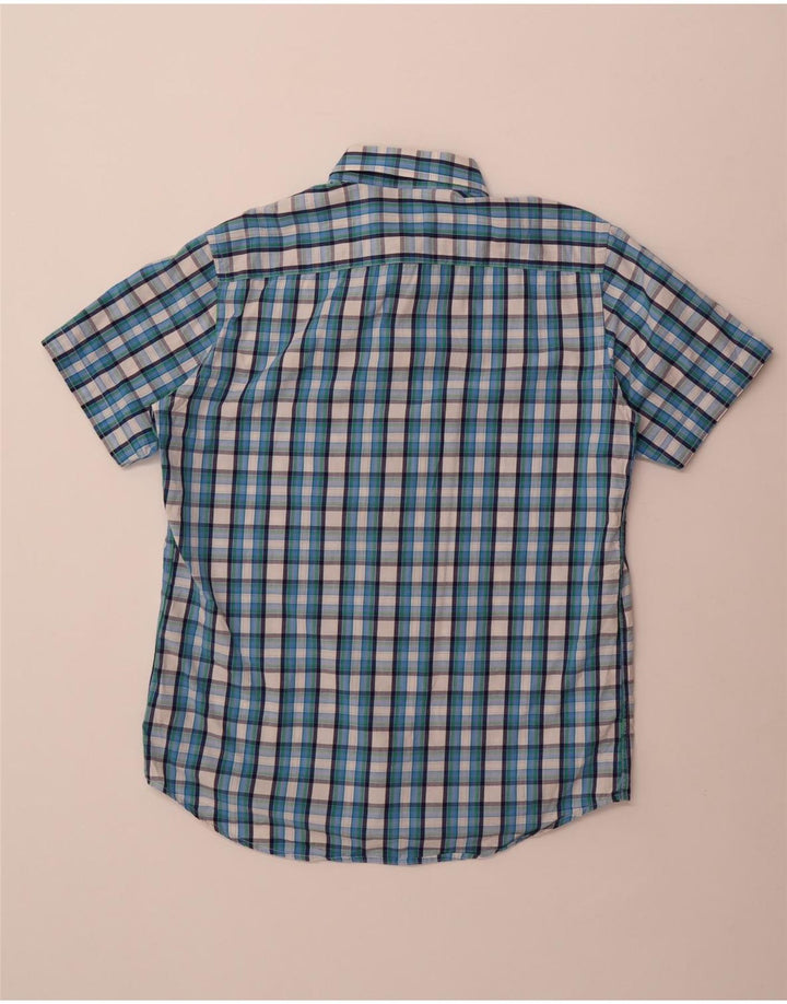 Camisa masculina Carrera de manga curta regular fit médio azul xadrez algodão