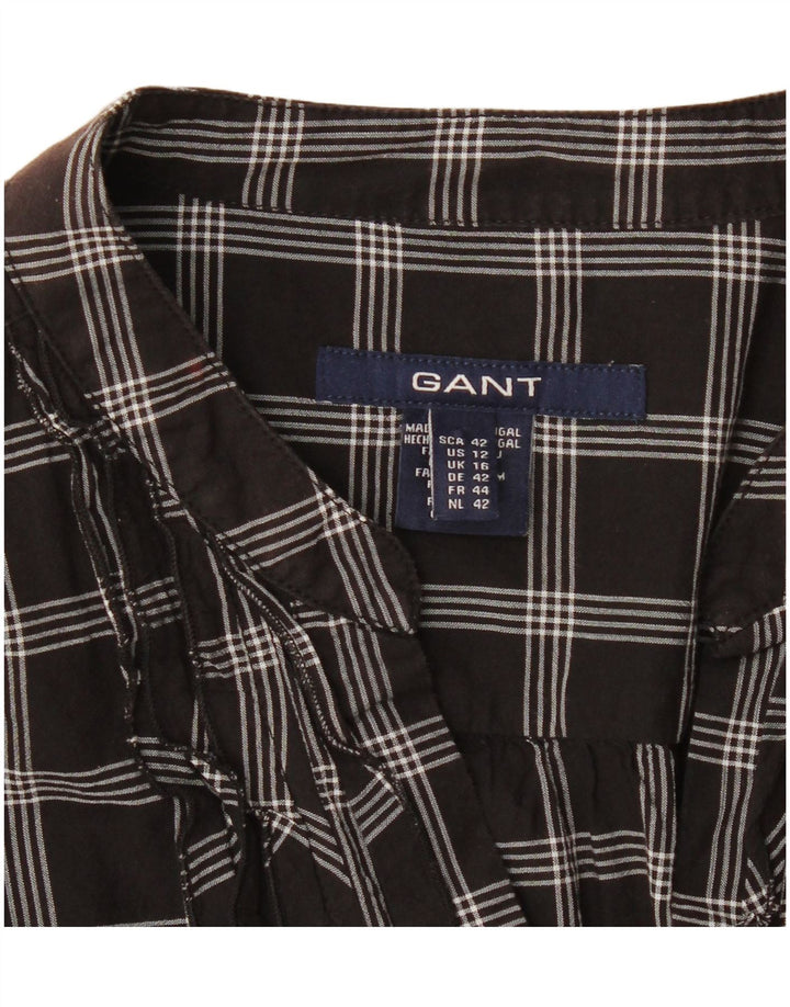 Blusa feminina Gant com babados na frente e manga comprida Reino Unido 16 grande xadrez preto