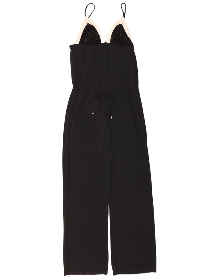 Macacão feminino vintage UK 10 pequeno poliéster colorblock preto