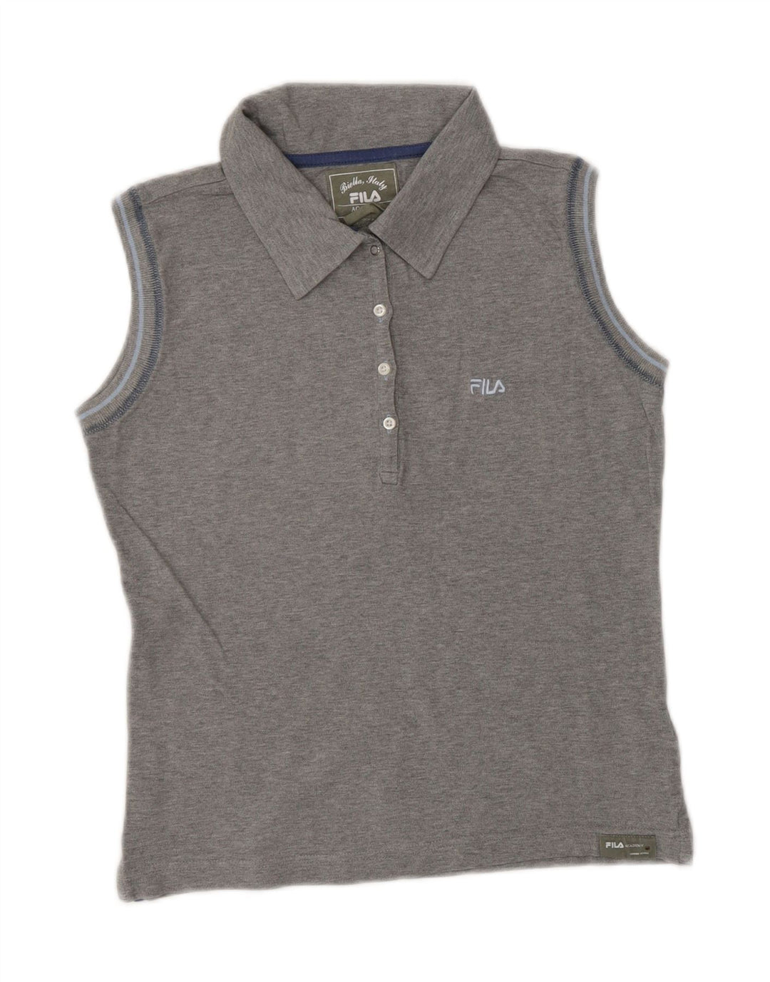 Camisa polo feminina FILA Crop sem mangas UK 10 algodão cinza pequeno