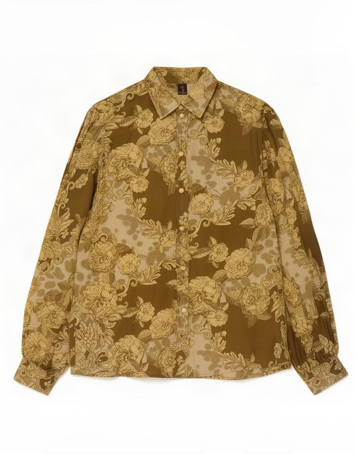 Blusa Camisa Feminina Vintage EU 42 Grande Bege Floral