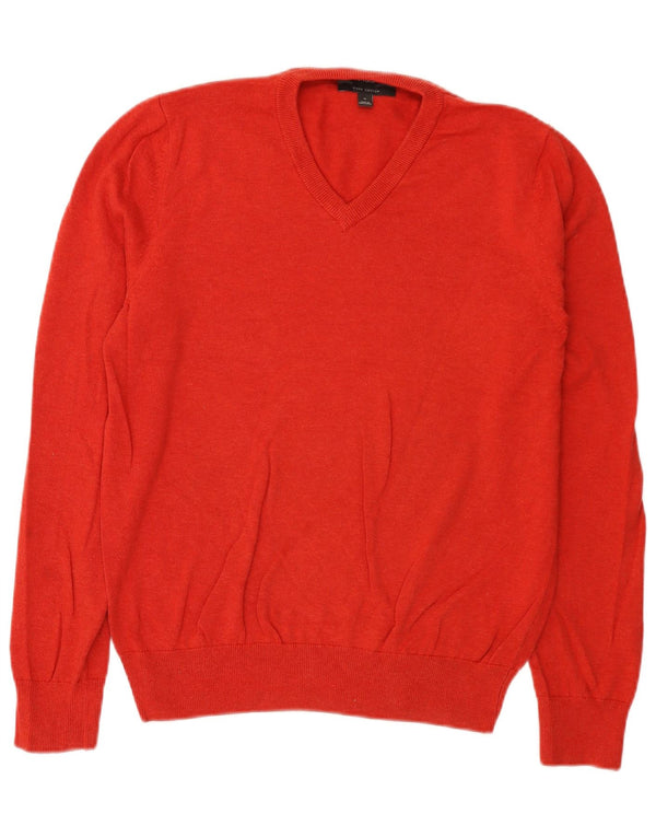 Suéter masculino Marks & Spencer com decote em V, algodão vermelho médio
