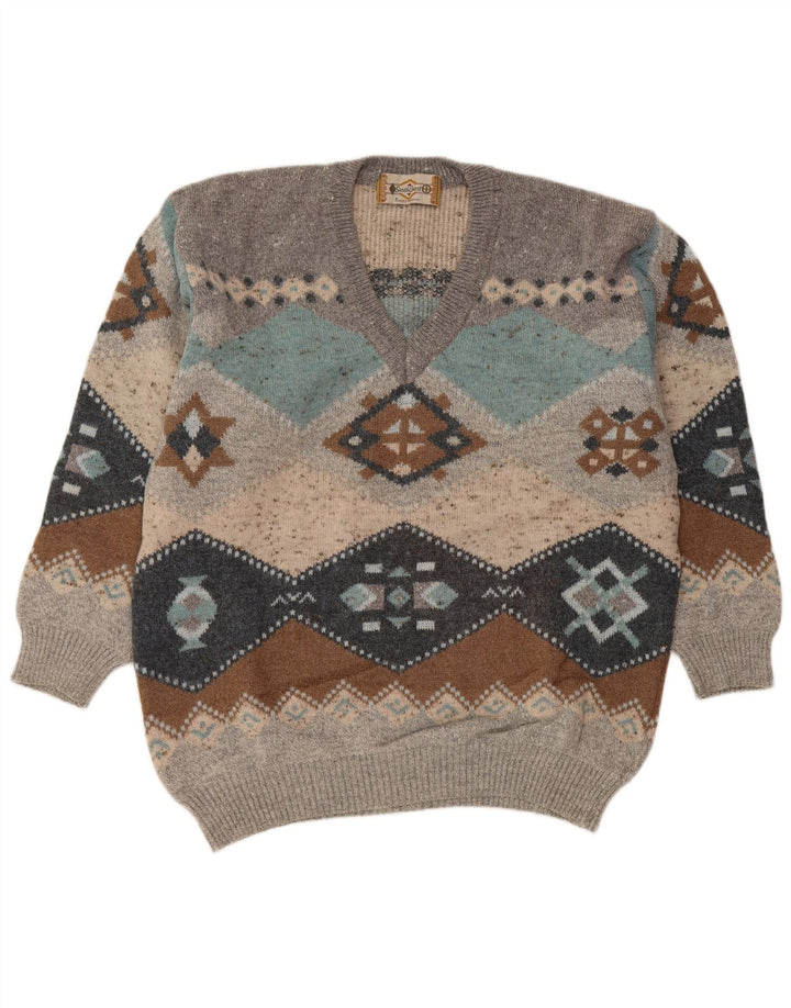 Suéter masculino com decote em V SOUTH COAST IT 54 XL cinza Fair Isle Wool