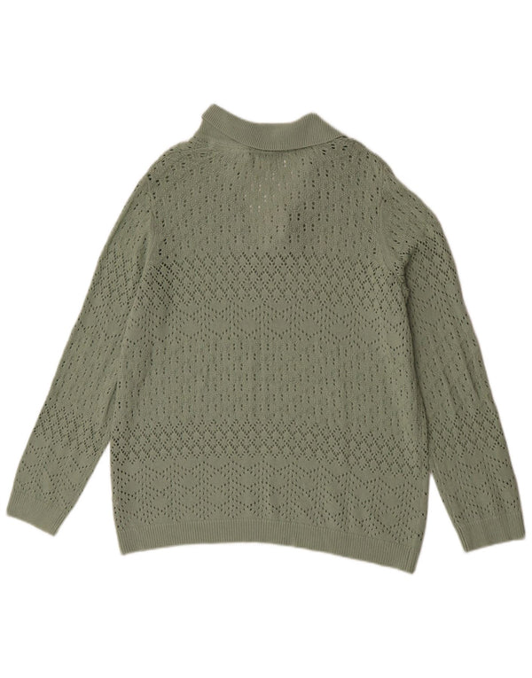 Suéter feminino Fat Face com gola polo grande, Reino Unido 16, verde grande