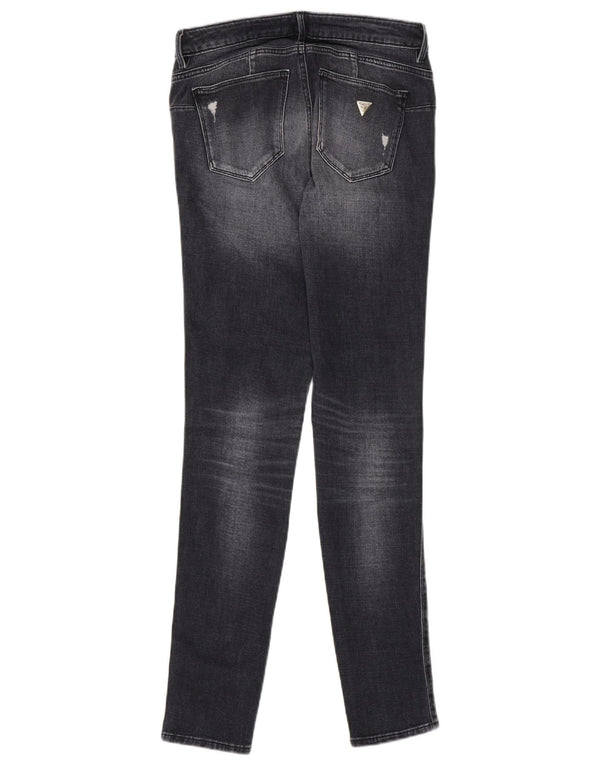 Guess Calça jeans feminina curva envelhecida W28 L30 algodão preto