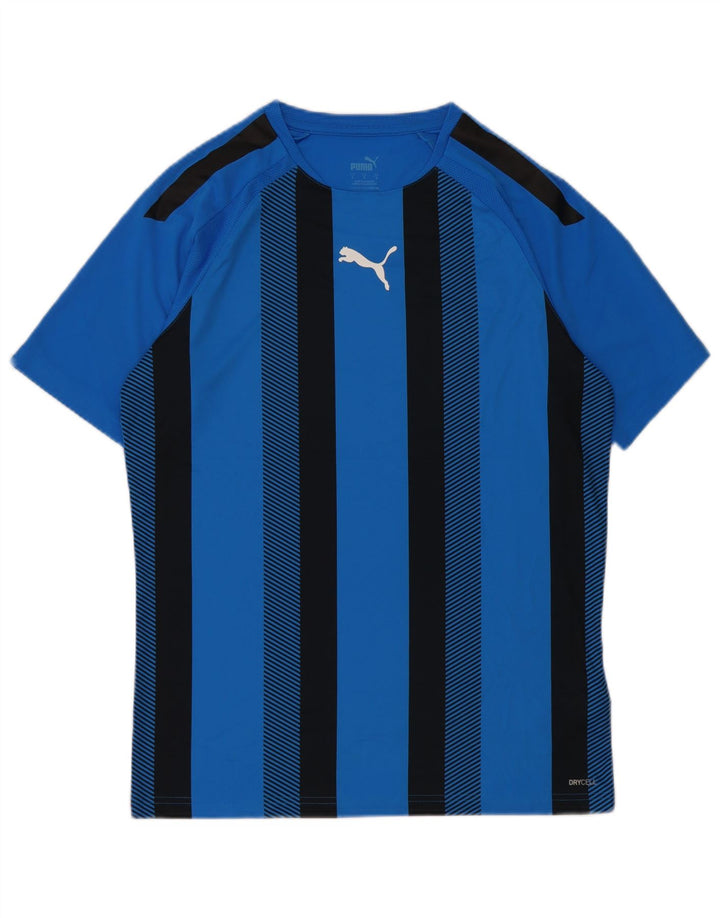 Camiseta masculina Puma pequena listrada azul poliéster